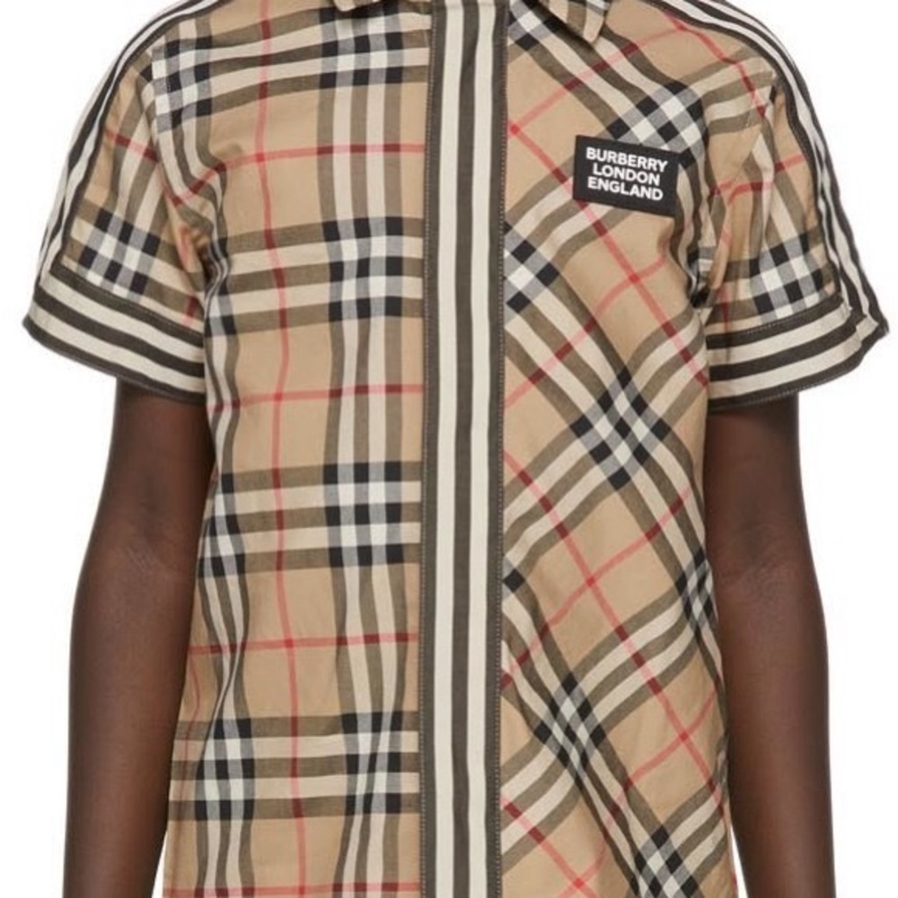 Burberry Kids Tan Check Short-Sleeve Button-Down Shirt size 8